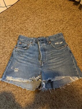 Levi's Distressed High-Rise Denim Shorts - Blue